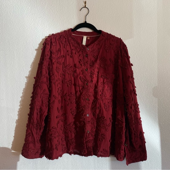 ANTHROPOLOGIE Pilcro Whitney Trapeze Button Down Red Maroon Floral Blouse - Picture 6 of 10